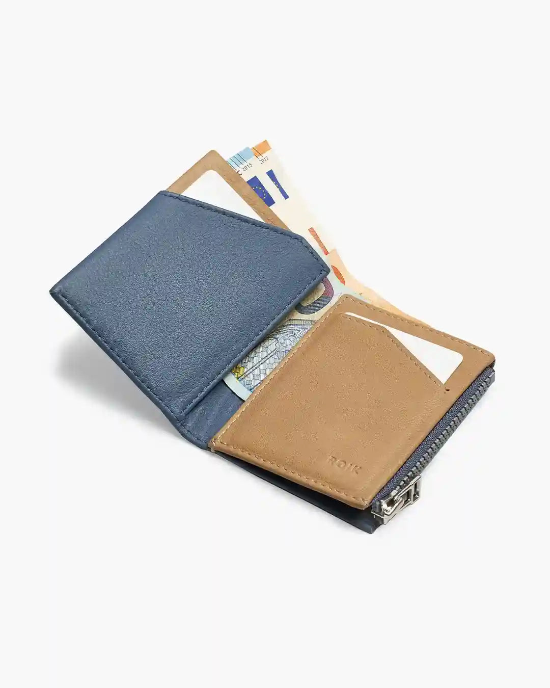 Cartera de Piel Zip Coin Blue Capri - Roik