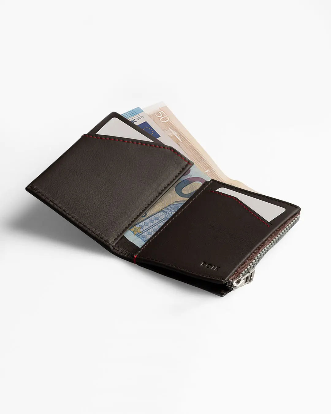 Cartera de Piel Zip Coin Dark Brown - Roik