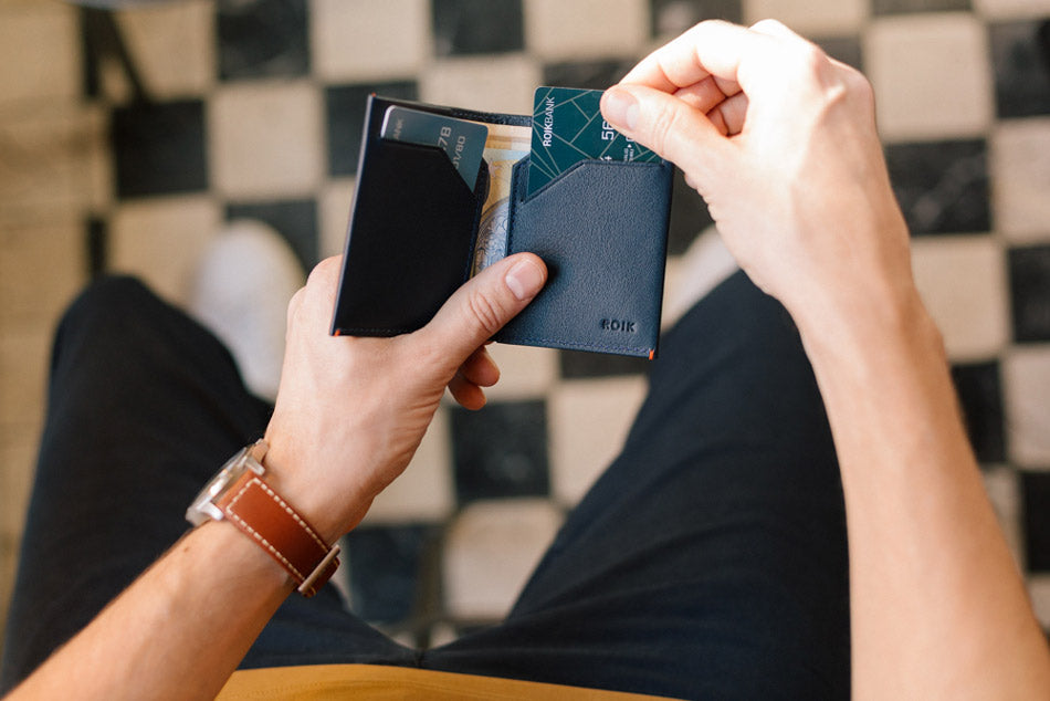 Cartera de piel ROIK Blue Navy