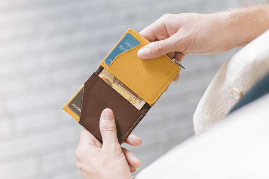 Cartera de piel ROIK Zip Coin Brown Mustard