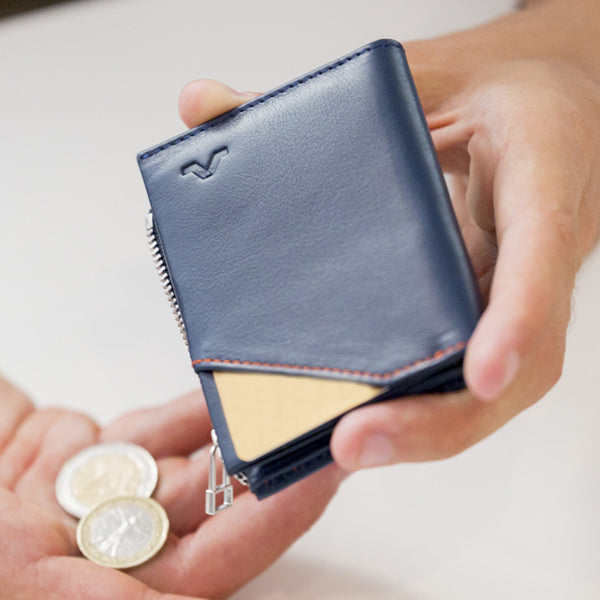 Cartera de Piel Zip Coin Blue Navy - Roik