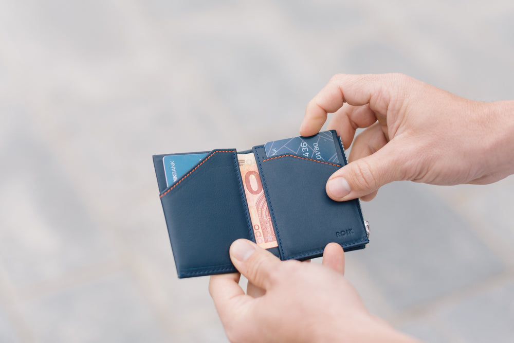 Cartera de Piel Zip Coin Blue Navy - Roik