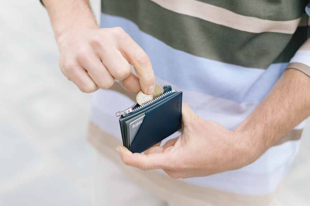 Cartera de Piel Zip Coin Blue Stone - Roik
