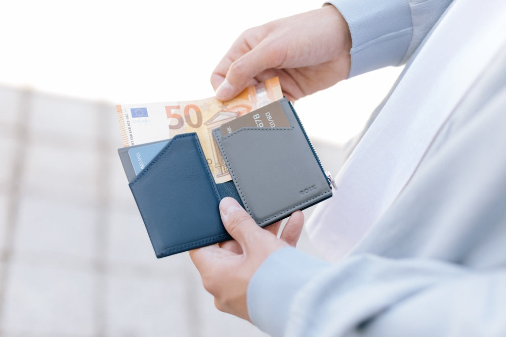 Cartera de piel ROIK Zip Coin Blue Stone